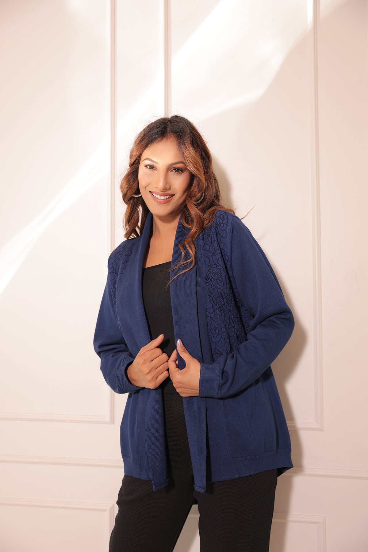 Sapphire Serenity Embroidered Shrug